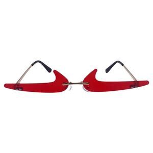 6170 | Red Backward Checkmark Novelty Rimless Sunglasses